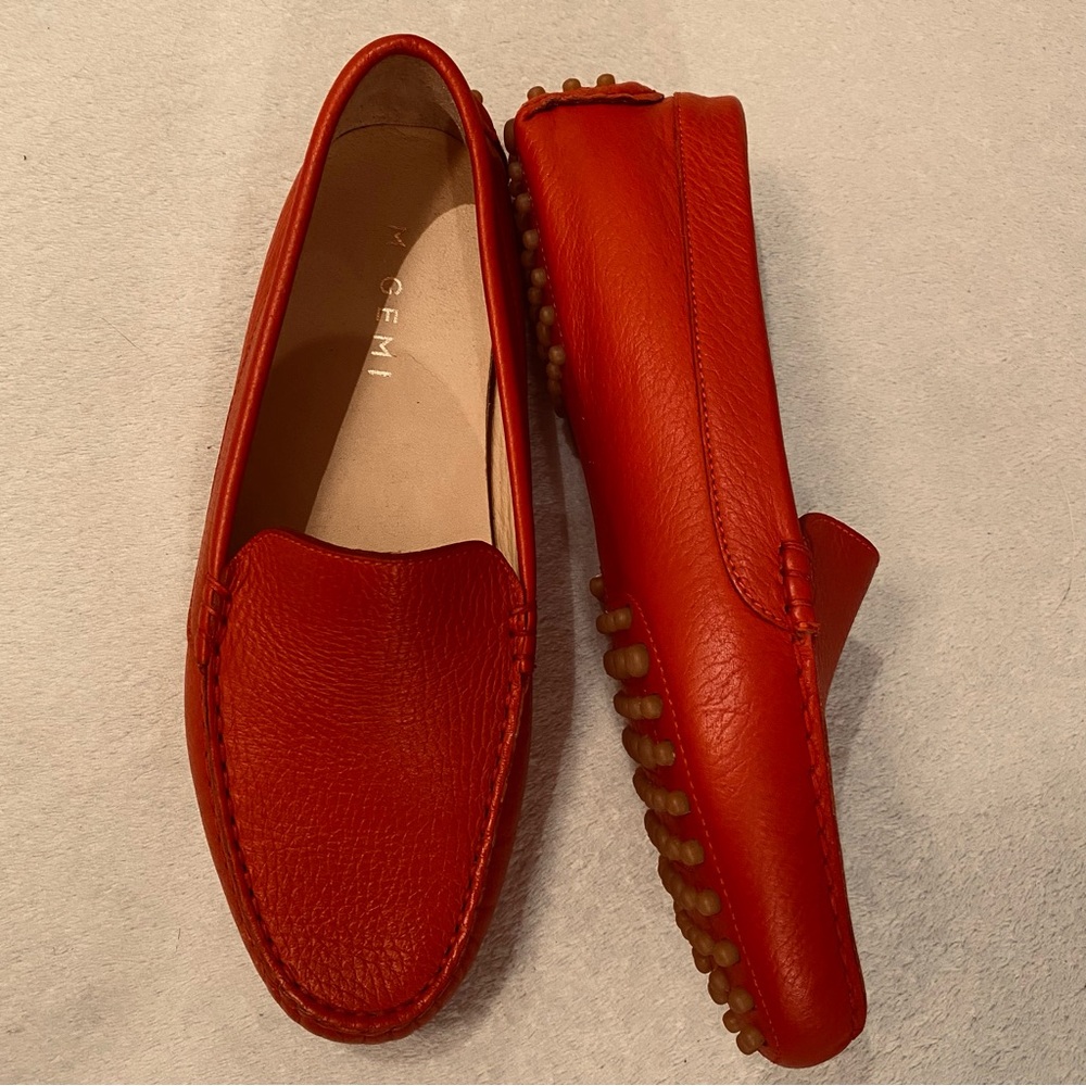 M Gemi The Felize red pebbled leather flat driving shoe Sz 38.5 NWOT - Picture 2 of 13